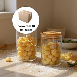 Pote de Vidro Hermético com Tampa de Bambu - 6,5x10cm - 325ml  - 48 unidades - Rizzo