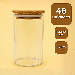 Pote de Vidro Hermético com Tampa de Bambu - 6,5x10cm - 325ml - 48 unidades - Rizzo