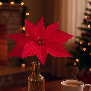 Poinsétia Decorativa - Vermelho e Glitter - 29cm - 1 unidade - Cromus - Rizzo
