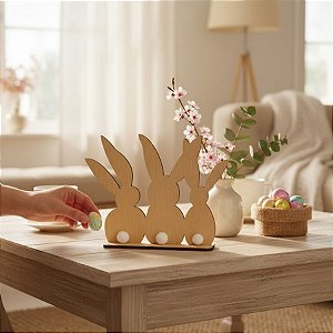 Display de Mesa em MDF - Coelhos com Pompom - 18x18,5cm - 1 unidade - Rizzo