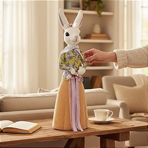 Coelho de Páscoa com Roupa Bordada Amarela e Roxa - Linha Realeza Premium - 75cm   - 1 unidade - Rizzo