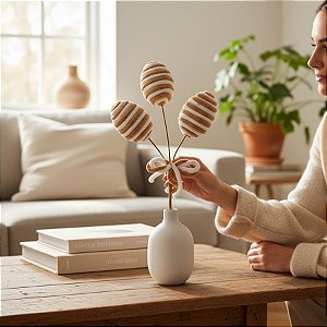 Pick Decorativo de Páscoa - Ovos de Páscoa com Laço - Bege/Branco - 45cm - 1 unidade - Rizzo
