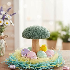 Enfeite Decorativo de Páscoa - Cogumelo Felpudo P - Verde - 9x6,5cm - 1 unidade - Rizzo