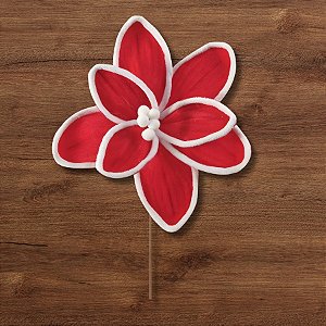 Poinsétia Decorativa - Veludo Vermelho com Borda Branca - 38x27x15,5cm - 1 unidade - Cromus - Rizzo