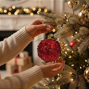 Bolas de Natal - Vermelho Glitter - 8cm - 3 unidades - Cromus - Rizzo