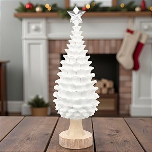 ÁEnfeite Decorativo de Natal em Madeira - Árvore Rústica Branca - 42,7x13cm - 1 unidade - Cromus - Rizzo