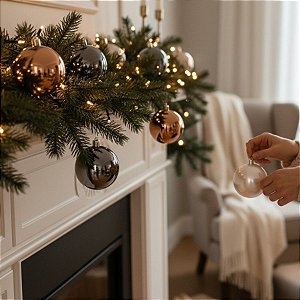 Bolas de Natal em Tubo - Kit Grande Prata Azulado/Pérola/Prata - 8x8cm  - 50 unidades - Rizzo