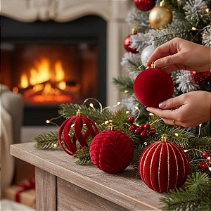 Bolas de Natal em Tubo - Kit Grande Vermelho - 10x10cm  - 20 unidades - Rizzo