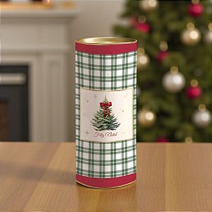 Lata para Panetone Rígida - Pinheiro Xadrez Verde - P 9,5x20,5x9,5cm - 1 unidade - Cromus - Rizzo