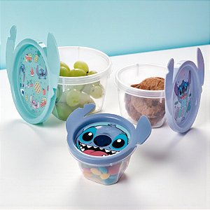 Kit 3 Potes de Plástico - Stitch Azul - 1 unidade - Disney Original - Rizzo