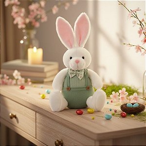 Enfeite decorativo de Páscoa - Coelho Branco de Suspensorio - Verde - 33x23x15cm - 1 unidade - Cromus - Rizzo