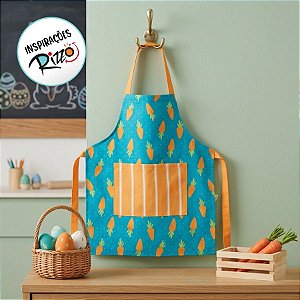 Avental Escolar de Páscoa - Azul e Laranja com Cenouras - 40x45cm - 1 unidade - Cromus - Rizzo