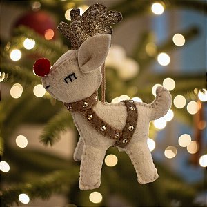 Enfeite Para Pendurar de Natal - Rena - Cinza - 11cm - 1 unidade - Cromus - Rizzo