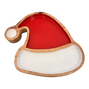 Bandeja Decorativa de Natal de Madeira - Touca do Papai Noel - 25.5x28.5x2.5cm - 1 unidade - Cromus - Rizzo