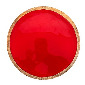 Bandeja Redonda de Madeira - Vermelho - 30,2x30,2x1,7cm - 1 unidade - Cromus - Rizzo