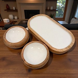 Kit de Bandejas Arrendondadas de Madeira - Branco - 3 unidades - Cromus - Rizzo
