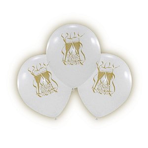 Balão de Festa Decorado 11" 27cm - Feliz Ano Novo - Branco - 25 unidades - Happy Day - Rizzo