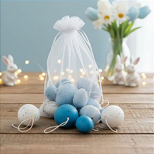 Saco de Ovos de Codorna Para Pendurar Sortidos - Azul e Branco - 16 unidades - Cromus - Rizzo