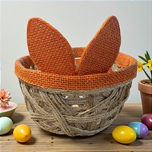 Cesta Decorativa de Páscoa - Orelhas de Coelho Laranja - 13x7x13cm - 1 unidade - FlorArte - Rizzo