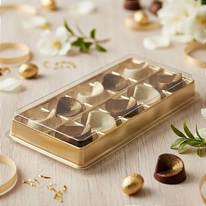 Caixa Retangular de Acetato Para Bombons 10 Cavidades - Dourado -  Ref.14000 - 10 unidades - BWB - Rizzo