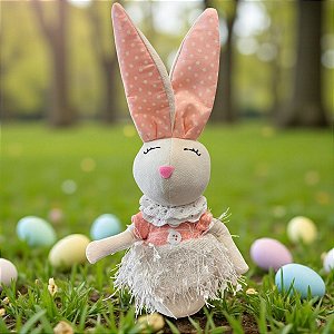 Enfeite Decorativo de Páscoa - Coelha com Roupa Rosa e Saia - 27cm - 1 unidade - Rizzo
