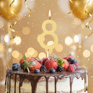 Vela Pick - Ouro - Numero 8 - 1 unidade - Regina - Rizzo