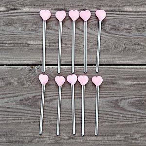 Pick Para Doces - Coração Rosa - 9cm - 10 unidades - Rizzo