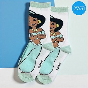Meia Infantil Cano Médio - Jasmine - Azul - 27/31 - 1 unidade - Disney Original - Rizzo