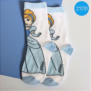 Meia Infantil Cano Médio - Cinderela - Azul - 27/31 - 1 unidade - Disney Original - Rizzo