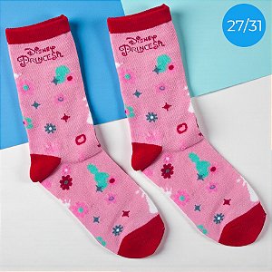 Meia Infantil Cano Médio - Princesas - Rosa - 27/31 - 1 unidade - Disney Original - Rizzo