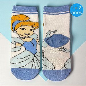 Meia Infantil Antiderrapante - Cinderela - Azul - 1 a 2 Anos - 1 unidade - Disney Original - Rizzo