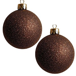 Bolas De Natal - Glitter Marrom - 12cm - 2 unidades - Rizzo