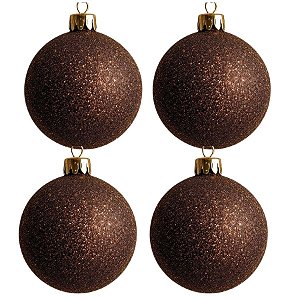 Bolas De Natal - Glitter Marrom - 4 unidades - Rizzo