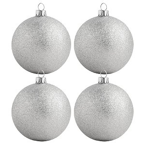 Bolas De Natal - Glitter Prata - 4 unidades - Rizzo