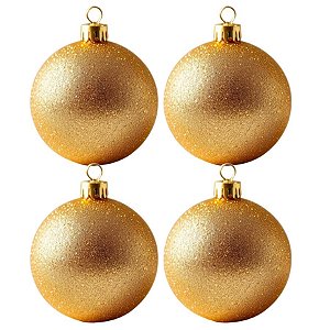Bolas De Natal - Glitter Dourado - 4 unidades - Rizzo