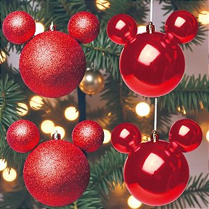 Bola de Natal - Mickey Mouse - Glitter e Metalizada - 8cm - 4 unidades - Disney Original - Rizzo