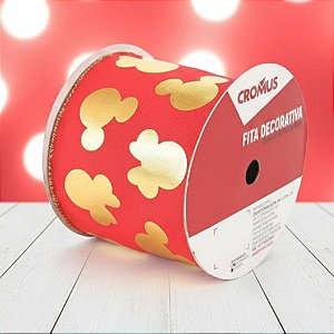 Fita Decorativa Aramada - Mickey Mouse - Vermelho e Dourado - 6,3x914cm - 1 unidade - Disney Original - Rizzo