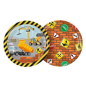 Prato de Papel Redondo - Construção - 18cm - 8 unidades - Regina - Rizzo