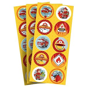 Adesivo Redondo - Bombeiros - 4x4cm - 30 unidades - Regina - Rizzo