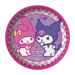 Prato de Papel Redondo - My Melody e Kuromi - 18,5cm - 8 unidades - FestColor - Rizzo