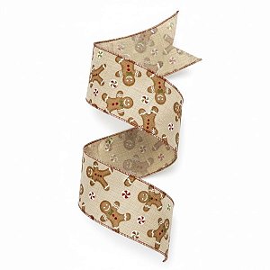 Fita Aramada Decorada de Natal - GingerBread - 6,3cm x 2,74m  - 1 unidade - Rizzo