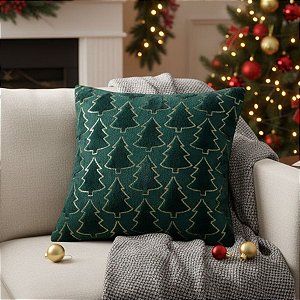 Capa para Almofada de Natal - Pinheiros Dourados - Verde - 43cm - 1 unidade - Rizzo