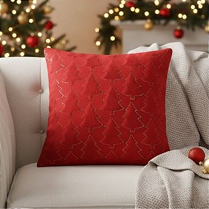 Capa para Almofada de Natal - Pinheiros Dourados - Vermelho- 43cm - 1 unidade - Rizzo