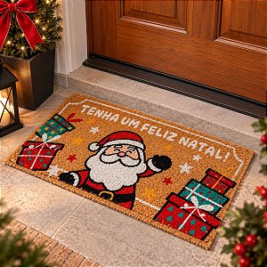 Capacho De Fibra - Papai Noel - Tenha um Feliz Natal - 33x60cm - 1 unidade - Rizzo