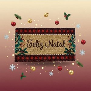 Capacho De Fibra - Feliz Natal - Vinho - 33x60cm - 1 unidade - Rizzo