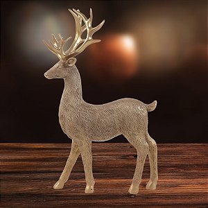 Decoração de Natal em Resina - Rena Ouro e Marrom - 28,3x16,5x8cm - 1 unidade - Cromus - Rizzo