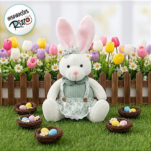 Coelho Decorativo de Páscoa - Suspensório e Saia Verde - 23x15x33cm - 1 unidade - Cromus - Rizzo