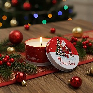 Vela Aromática De Natal - Lata Metálica Papai Noel Com Boneco de Neve - 50g - 1 unidade - Rizzo