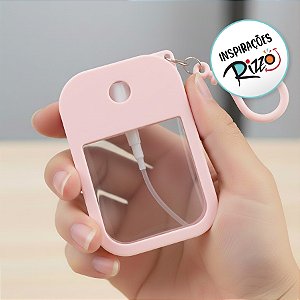 Frasco Spray Portátil Macaron Cartão com Capa de Silicone e Gancho - 38ml - Rosa - 1 unidade - Rizzo