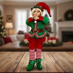 Enfeite Decorativo de Natal - Elfo em Pé Verde e Vermelho - 13x60x12cm - 1 unidade - Rizzo